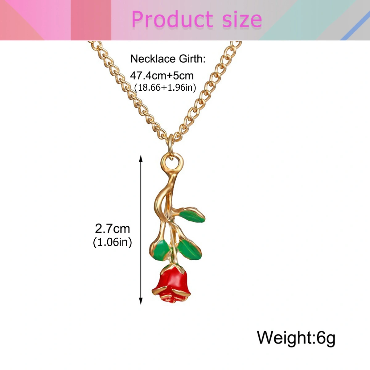 1Pc Rose Pendant Necklace Rose Chain Antique Pendant Vintage Rose Necklace (Golden)