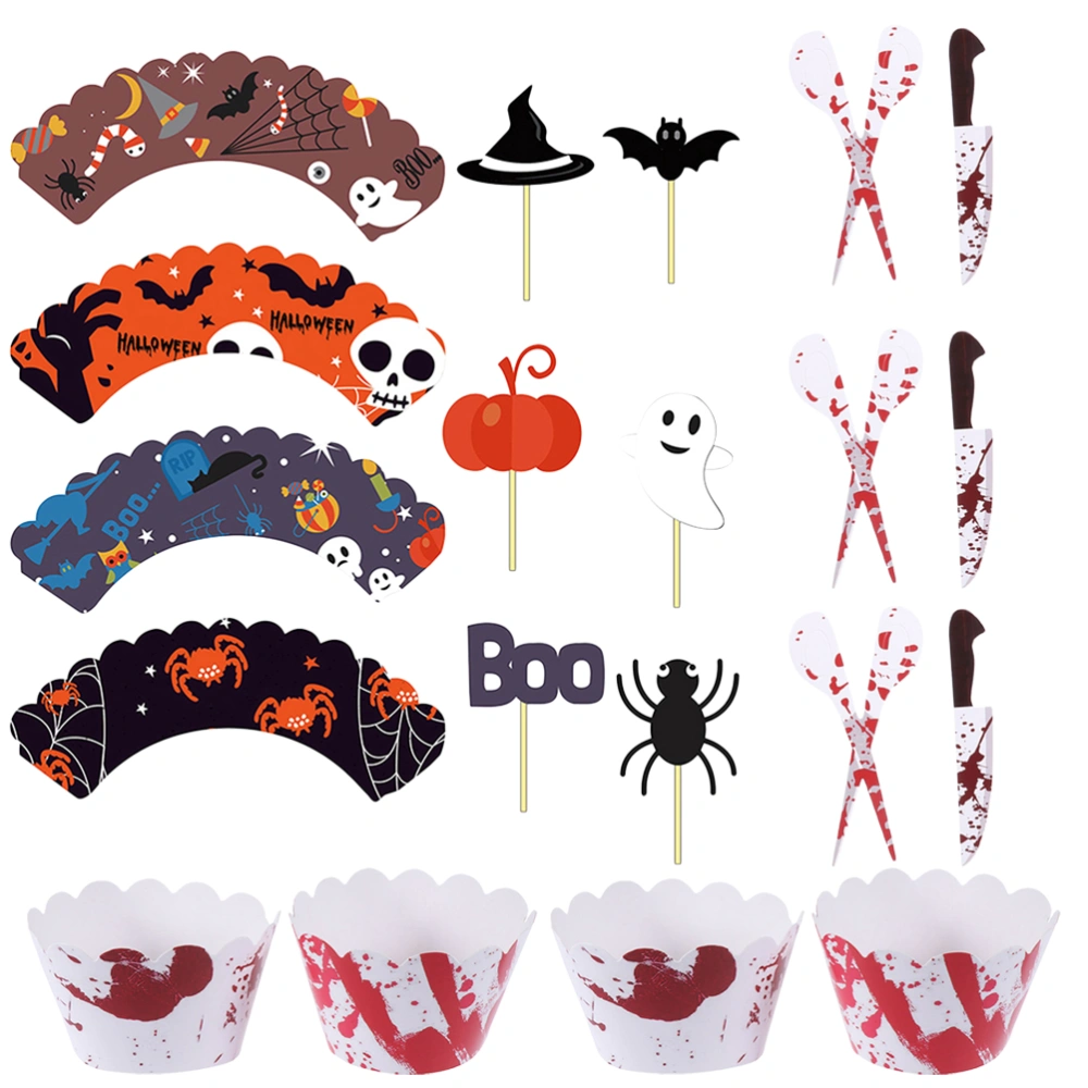 36Pcs Halloween Cake Wrapping (24Pcs Bloody Handprint + 12Pcs Cake Picks)