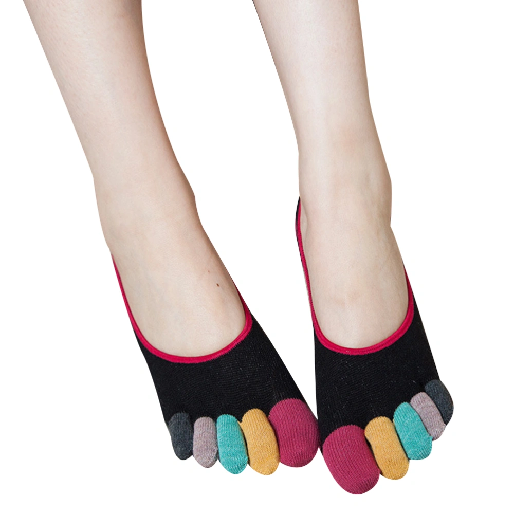 1Pair Spring Summer Lifeful Invisible Cotton Anti-slip Silicone Five-finger Socks for Women Girls (Black)