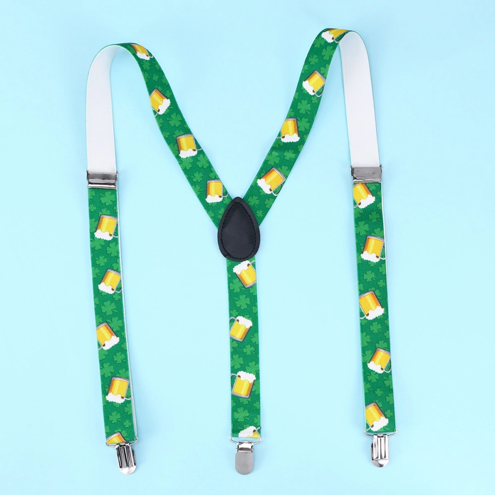 Men's Clip-on Suspenders Adjustable Elastic Y-shaped Braces with Beer Print(Green)