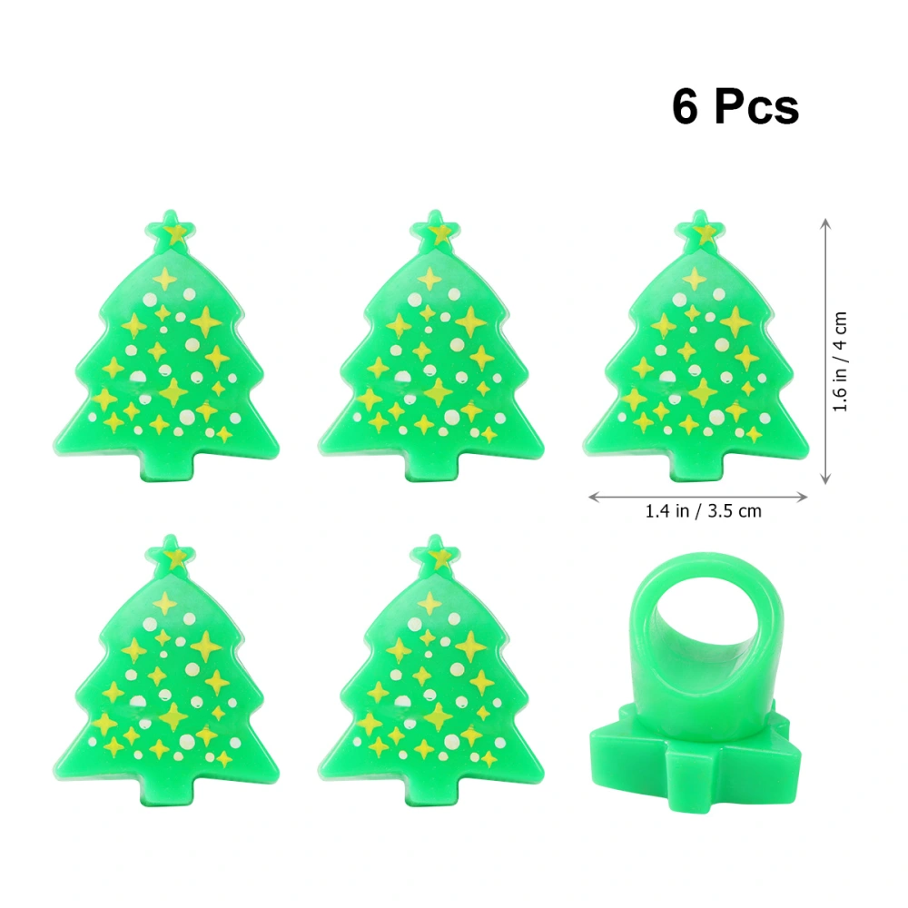 6pcs Christmas Luminous Tree Design Rings Party Finger Ring Flashing Toys Christmas Party Favors Gifts