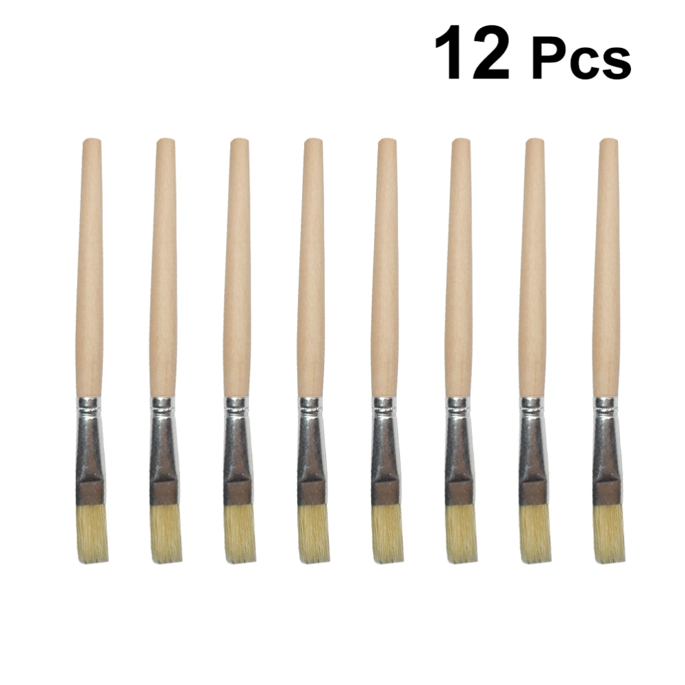 12pcs Bristle Brush Wooden Handle Oil Painting Brush Baking Tool Cleaning Brush Biscuit Brush for BBQ