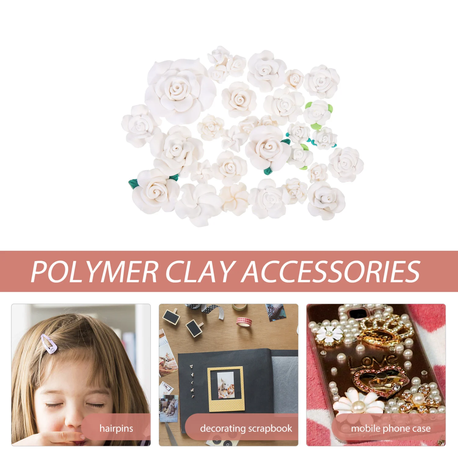 28pcs Polymer Clay Flower Charms 3D Flower Patches Phone Case Ornaments