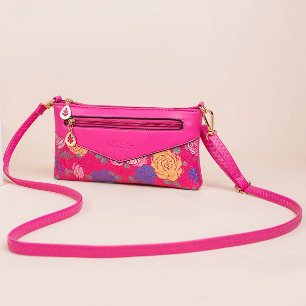 Retro Crossbody Bag PU Shoulder Bag Simple Leisure Bag Multifunctional Handbag for Women Lady (Colorful Rose)