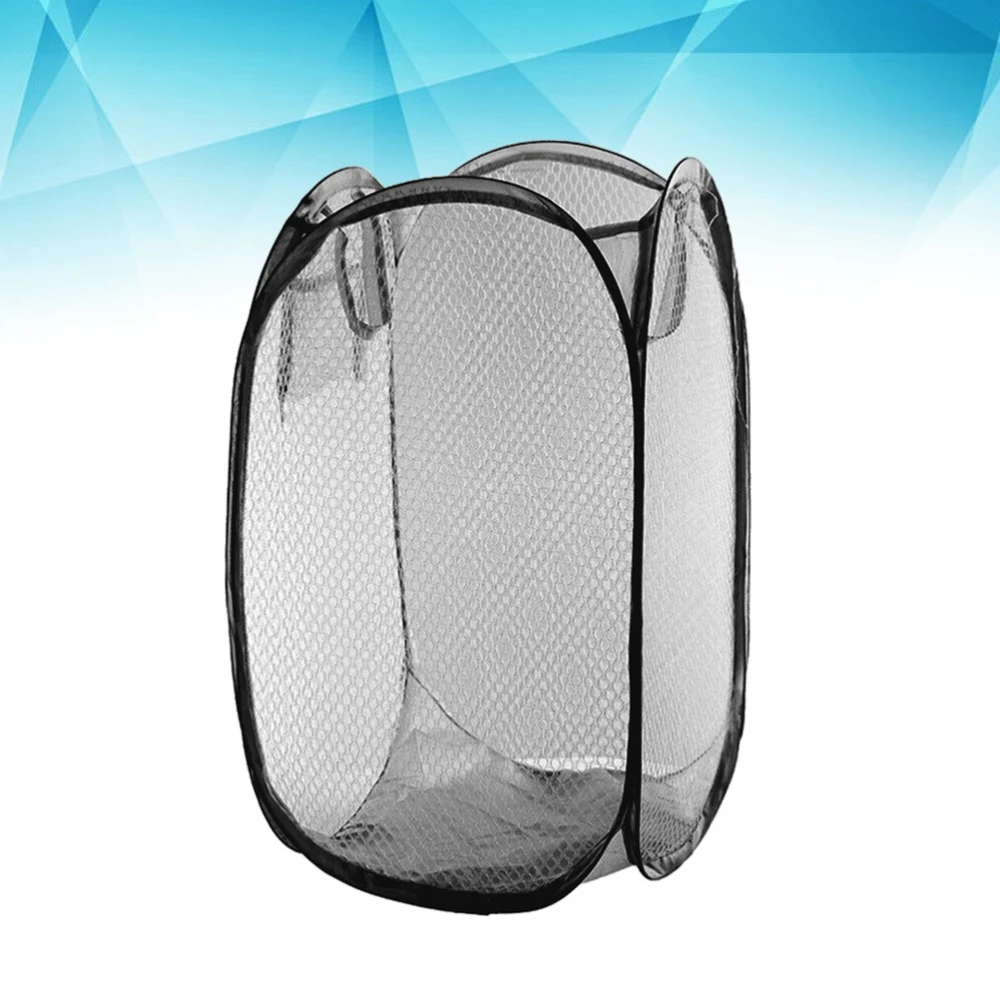 2 Pcs Foldable Up Easy Open Mesh Laundry Clothes Hamper Basket for College Dorm (Black)