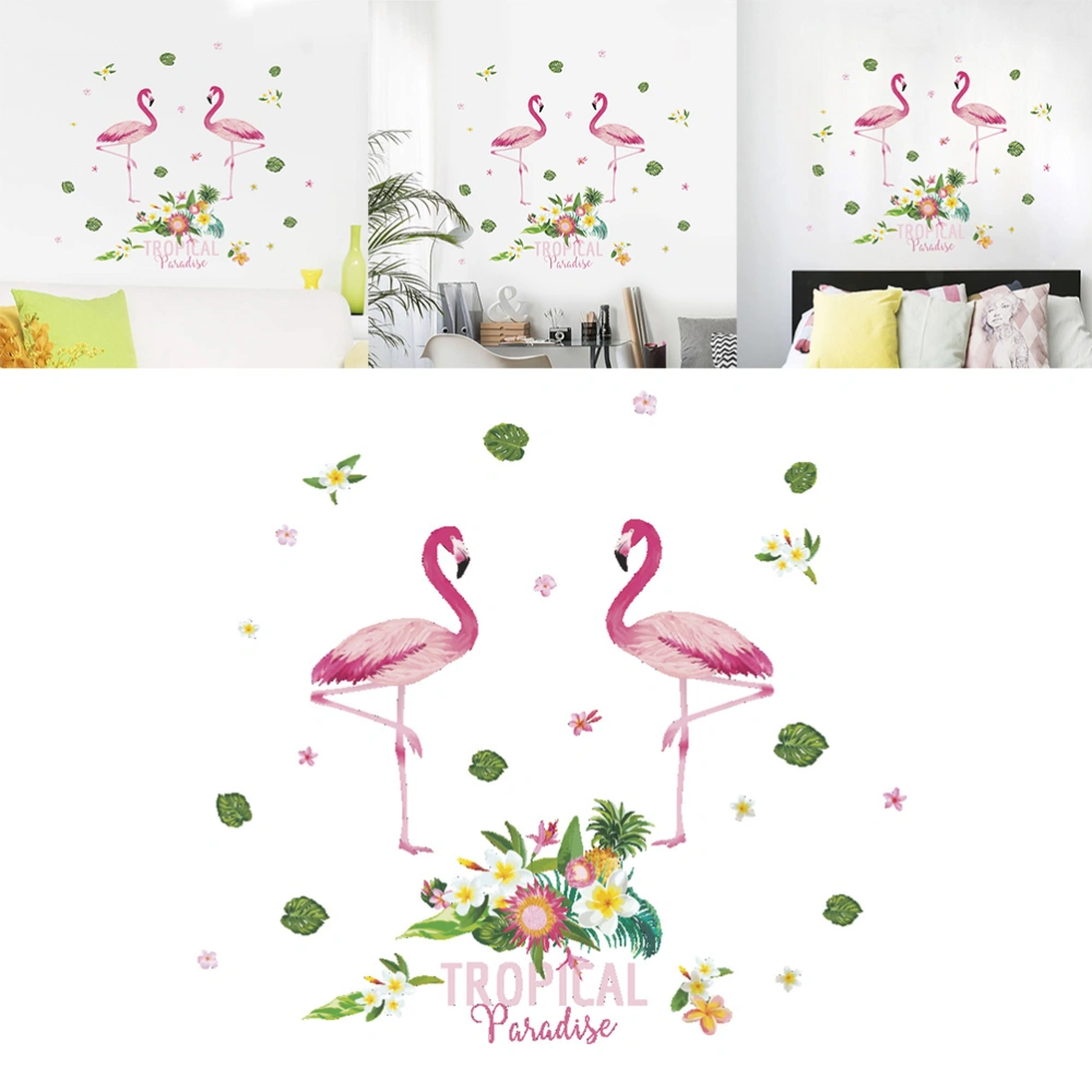 Tropical Paradise Flamingo Wall Sticker Vinyl Removable Art Wall Decals for Living Room TV Sofa Background Decoration