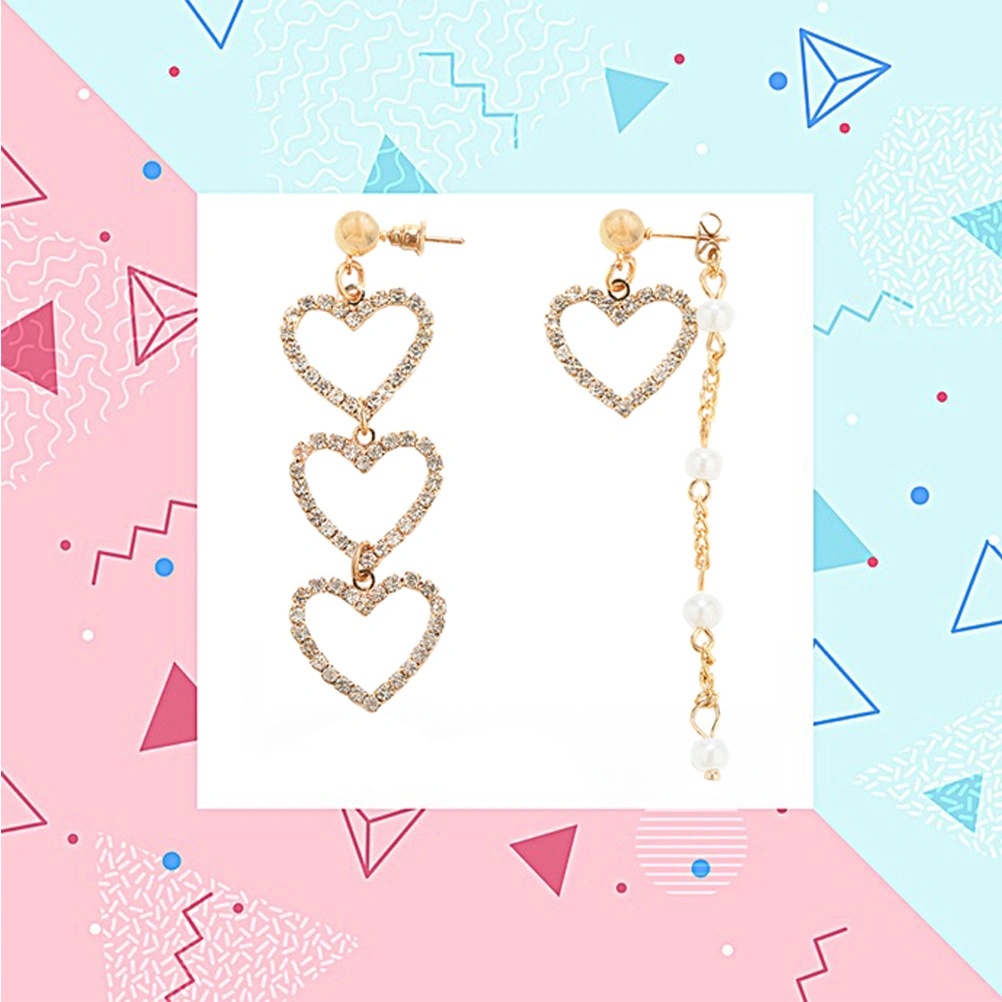 Western Fashion Jewelry Heart-shaped Earrings Elegant Women Stud earrings Party Jewelry (Golden)