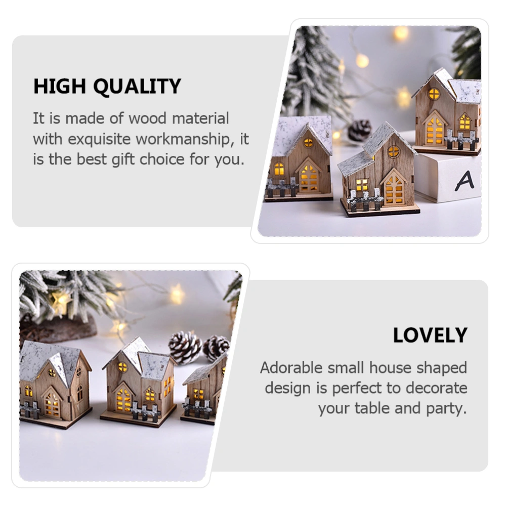 2pcs Christmas Luminous Wood Small House Decor Home Ornaments Christmas Gifts