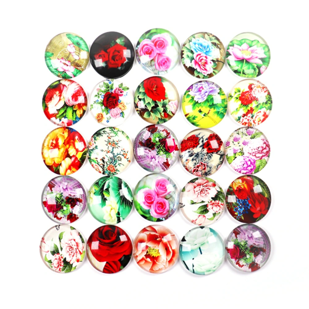 50Pcs Round Flower Pattern Time Glass Stickers DIY Handmade Jewelry Accessories for Earring Bracelet (3x0.79 cm)