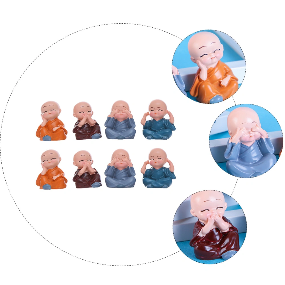 8pcs Baby Buddhas Resin Crafts Ornament Little Monks Figurines Car Decoration