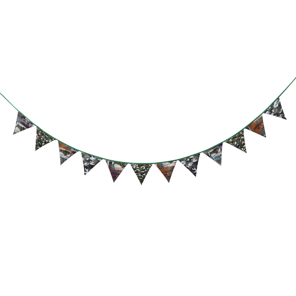 3M Pennant Flags Banner Camouflage Green Cotton Fabric Bunting Garland 12 Triangle Flags Decoration for Wedding Birthday Baby Shower Prom Anniversary