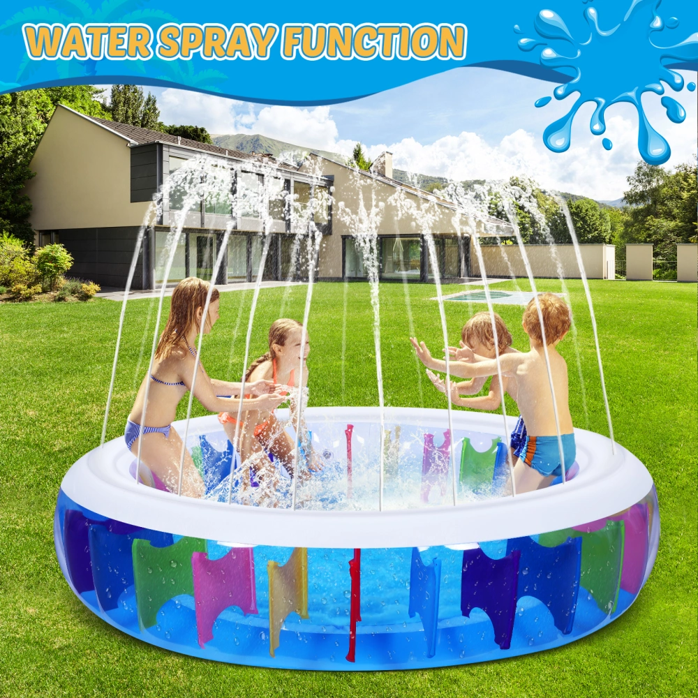 UNOMOR PVC Transparent Inflatable Pool with Sprinkler Circular Playing Water Pool Baby Bathing Pool Summer Kids Toy 180 x 180 x 40 cm