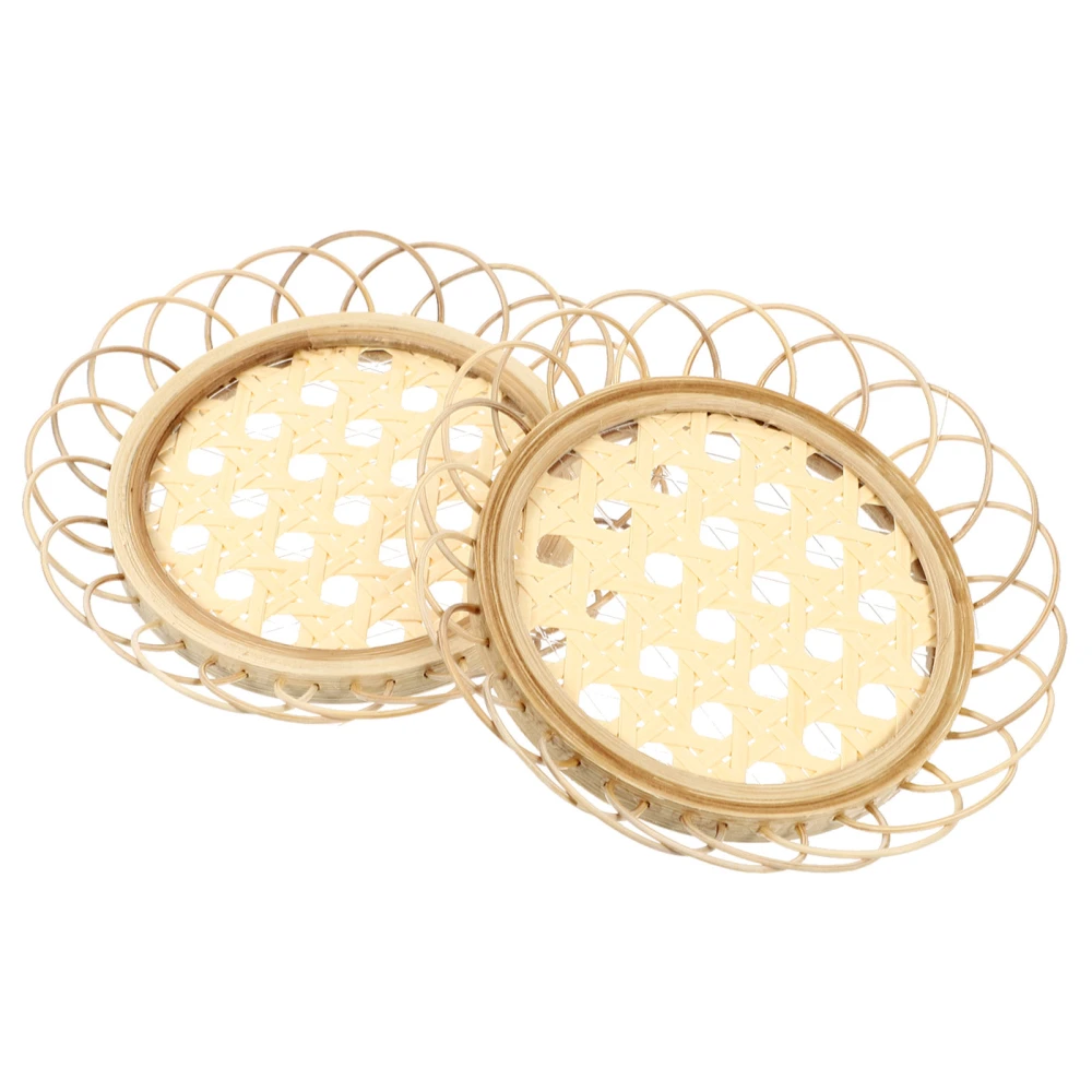 2Pcs Exquisite Bamboo Hand-woven Cup Cushions Vintage Cup Coasters (Wood Color)