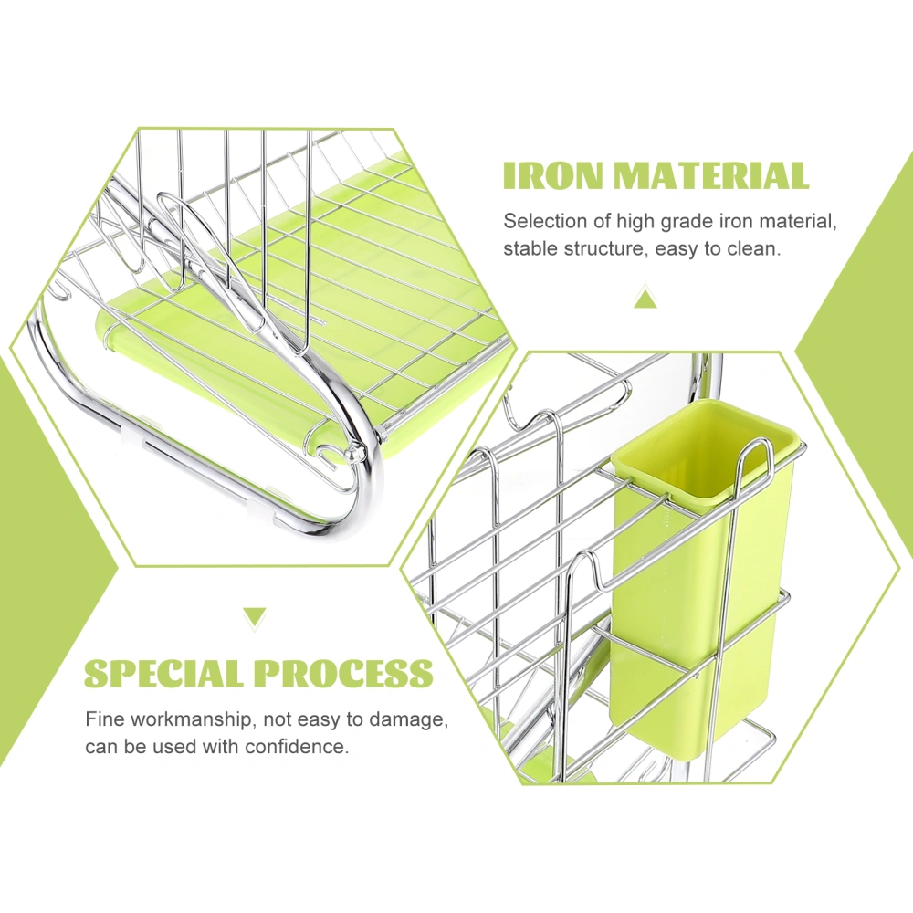 Household Dish Drying Rack Dish Drainer Iron Tableware Draining Storage Stand (Green)