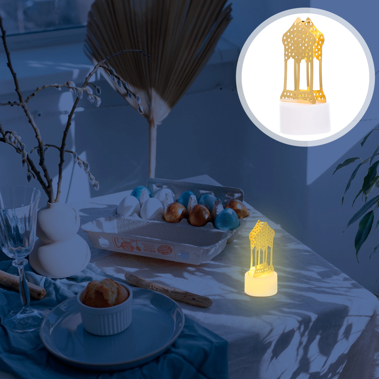 Eid Festival LED Candle Lamp Decorative Ramadan Festival Lamp Muslin Gift