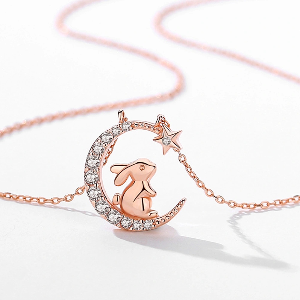 Rhinestone Neck Chain Necklace Exquisite Girl Necklaces Moon Star Necklace