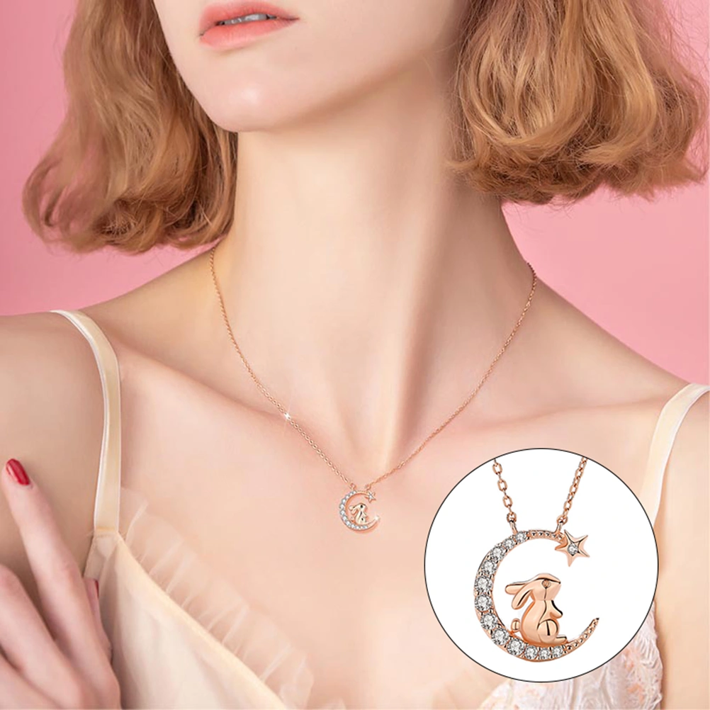 Rhinestone Neck Chain Necklace Exquisite Girl Necklaces Moon Star Necklace