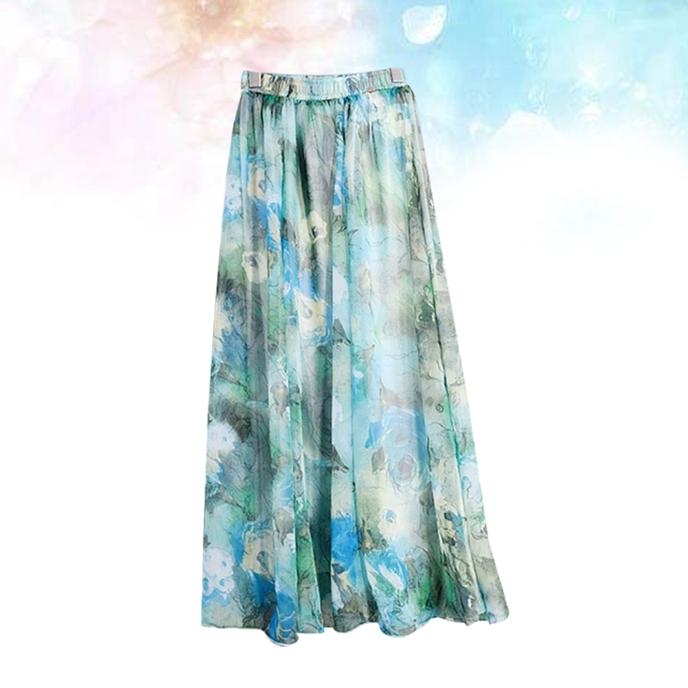 Women Stylish Beach Chiffon Skirt Bohemian Skirts Elastic Waist Free Size Long Maxi Skirt (Green)