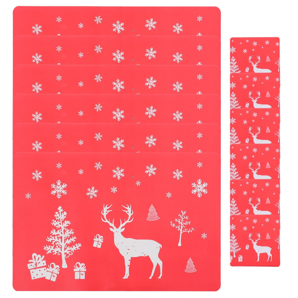 12pcs Christmas Table Mats Set PVC Printing Placemats and Coasters Heat-resistant Mat for Home Restaurant (Red Deer)