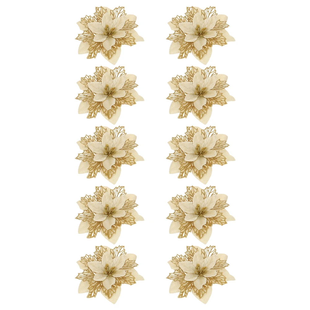 10pcs Christmas Flower Decor Decorative Gold Powder Flower Scene Layout Props