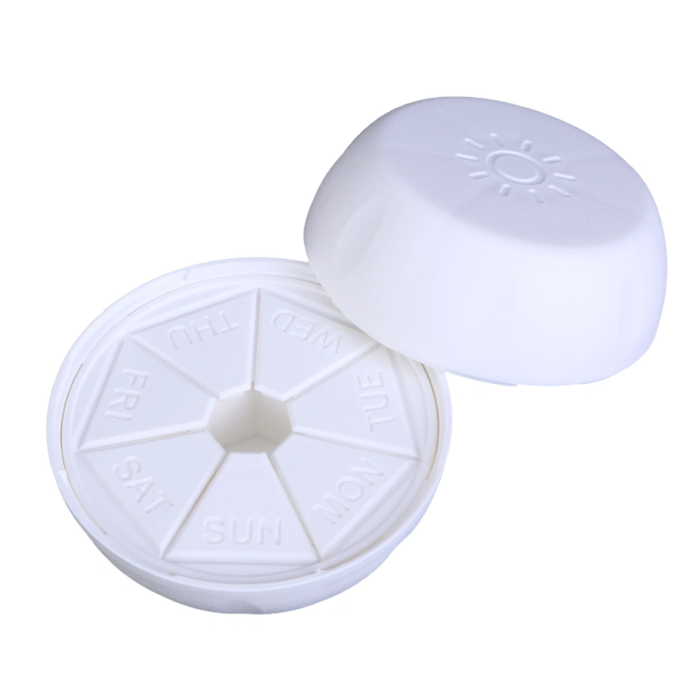 1PC Mini Pill Box 7 Compartments Weekly Round Rotation Medicine Storage Case Container (White)