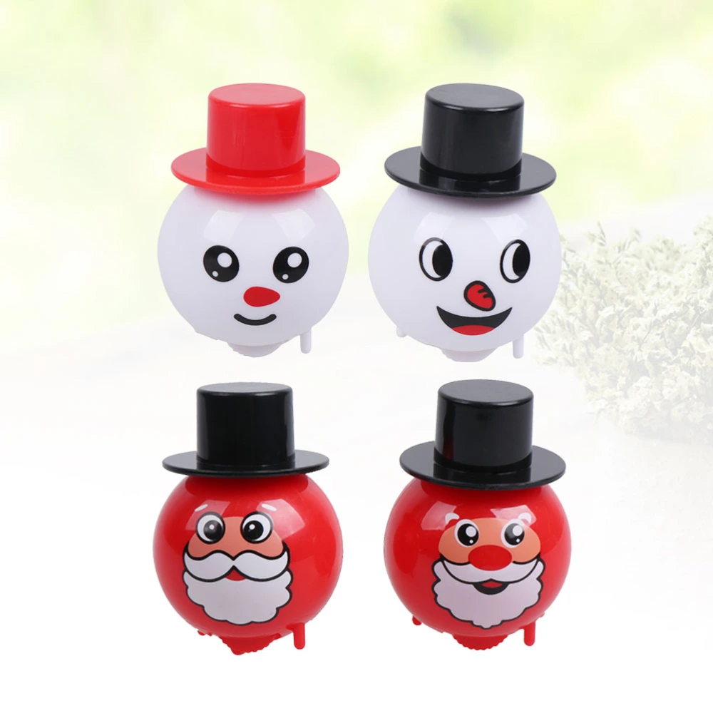 4pcs Lovely Christmas Gift Whirl Props Santa and Snowman Model Clockwork Toys Circle Wind-up Toys Party Favors Party Supplies for Kids Child(Santa and Snowman, 2pcs for Each Pattern)