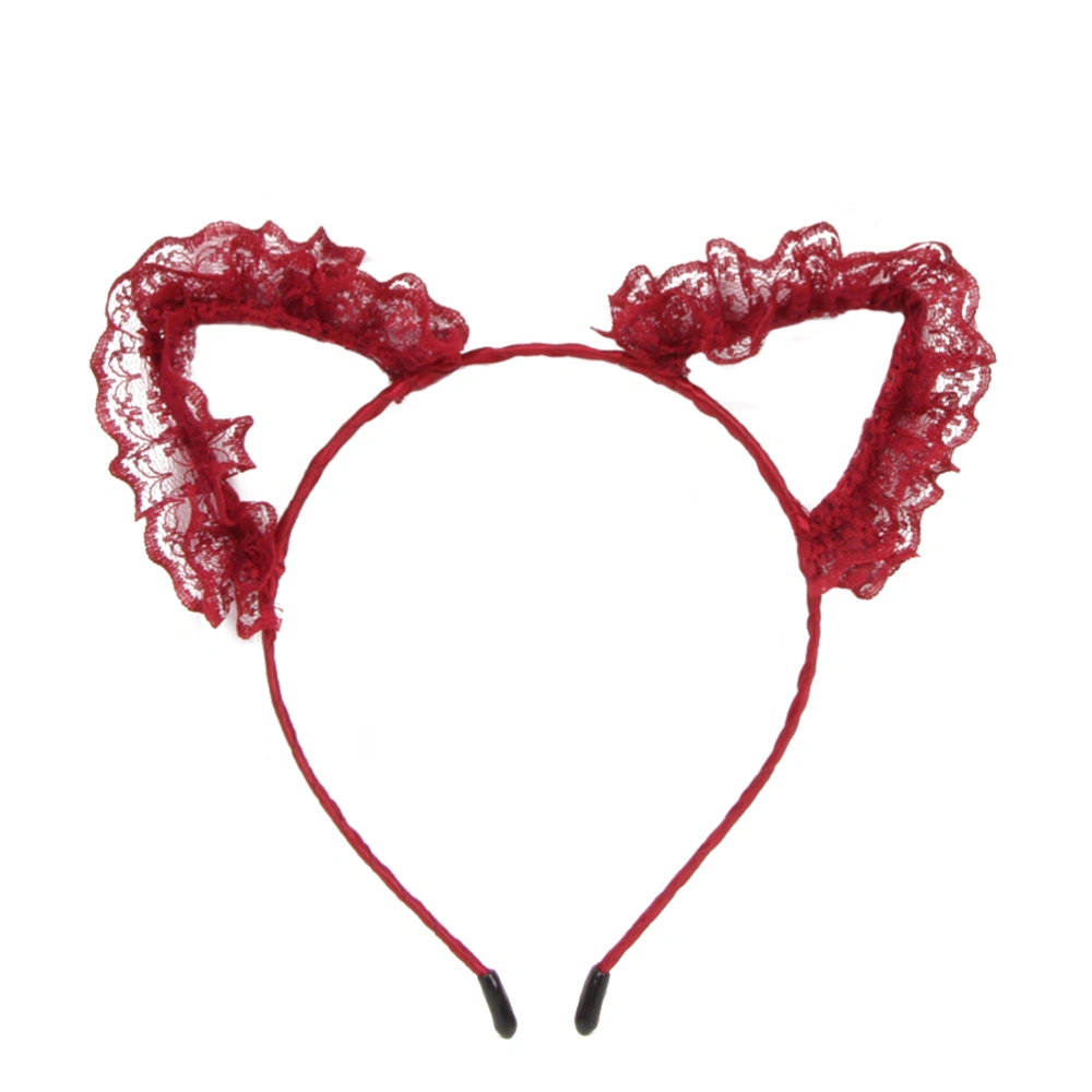 Lovely Lace Cat Ears Headband Hair Headpiece Hairdress for Party Costume (Red)