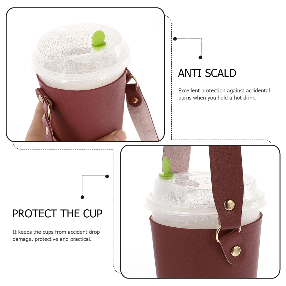 1Pc Coffee Cup Sleeve PU Water Cup Cover Anti-scald Beverage Cup Handle Bag