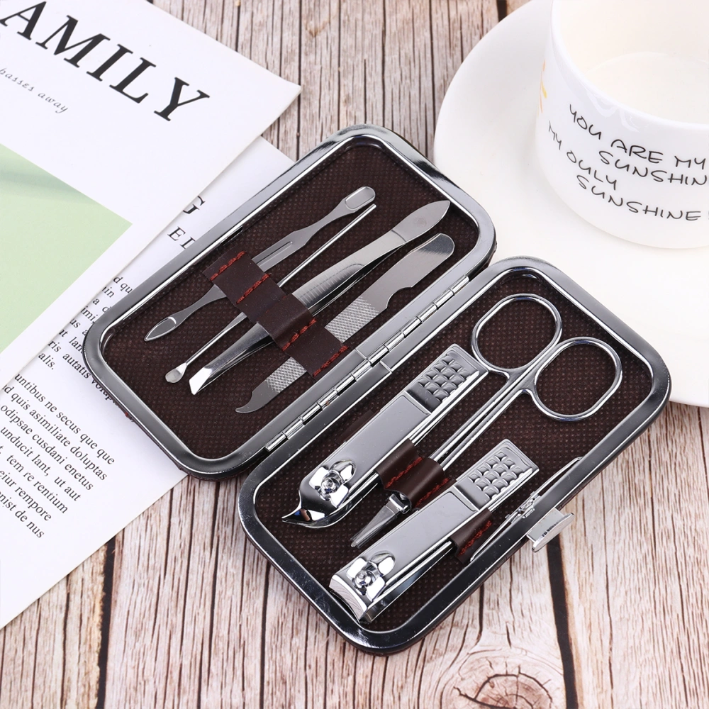 7PCS/Set Stainless Steel Nail Clippers Eyebrow Scissors Nail Clippers Trimmer Durable Portable Manicure Kit for Man Woman (Random Leather Case)