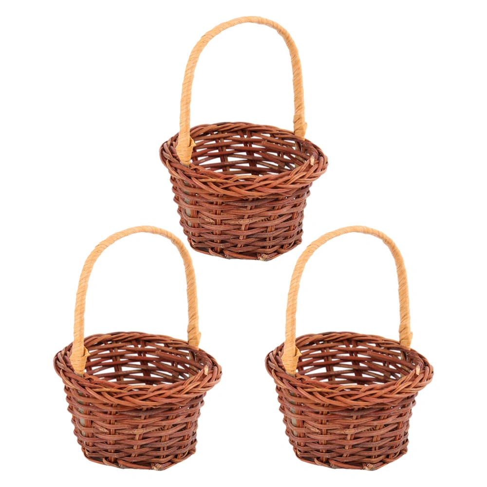 3Pcs Adorable Woven Storage Baskets DIY Photo Props Mini House Decor Accessories