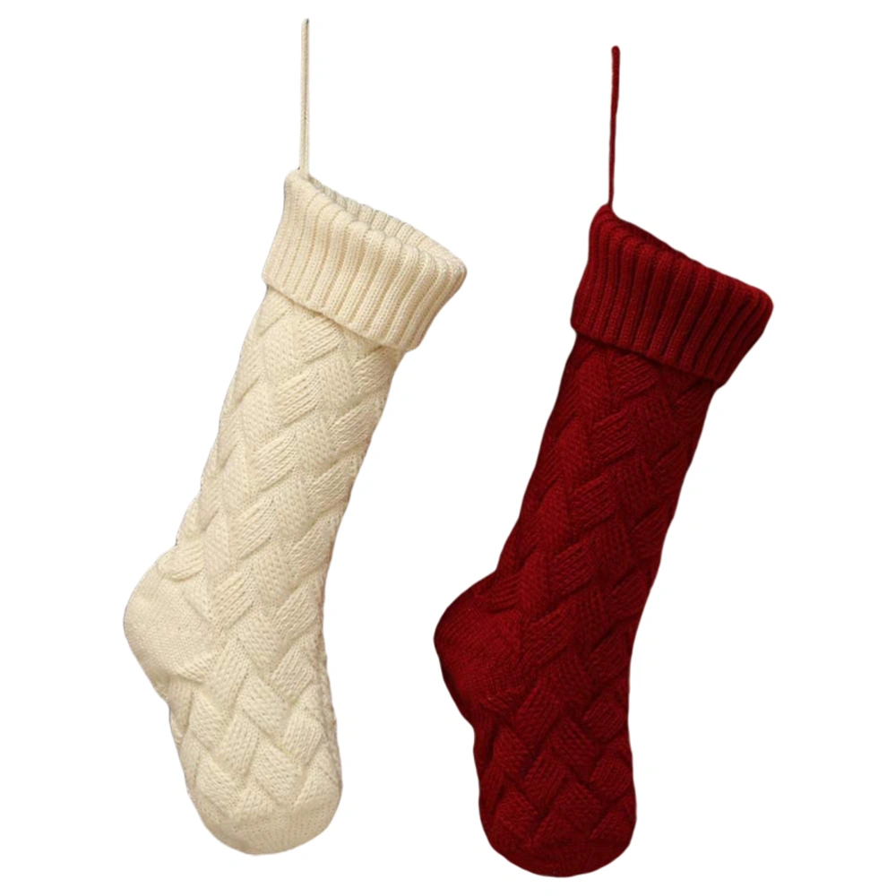 2 Pcs Christmas Stockings Knitting Gift Bag Xmas Ornaments for Home Decorations