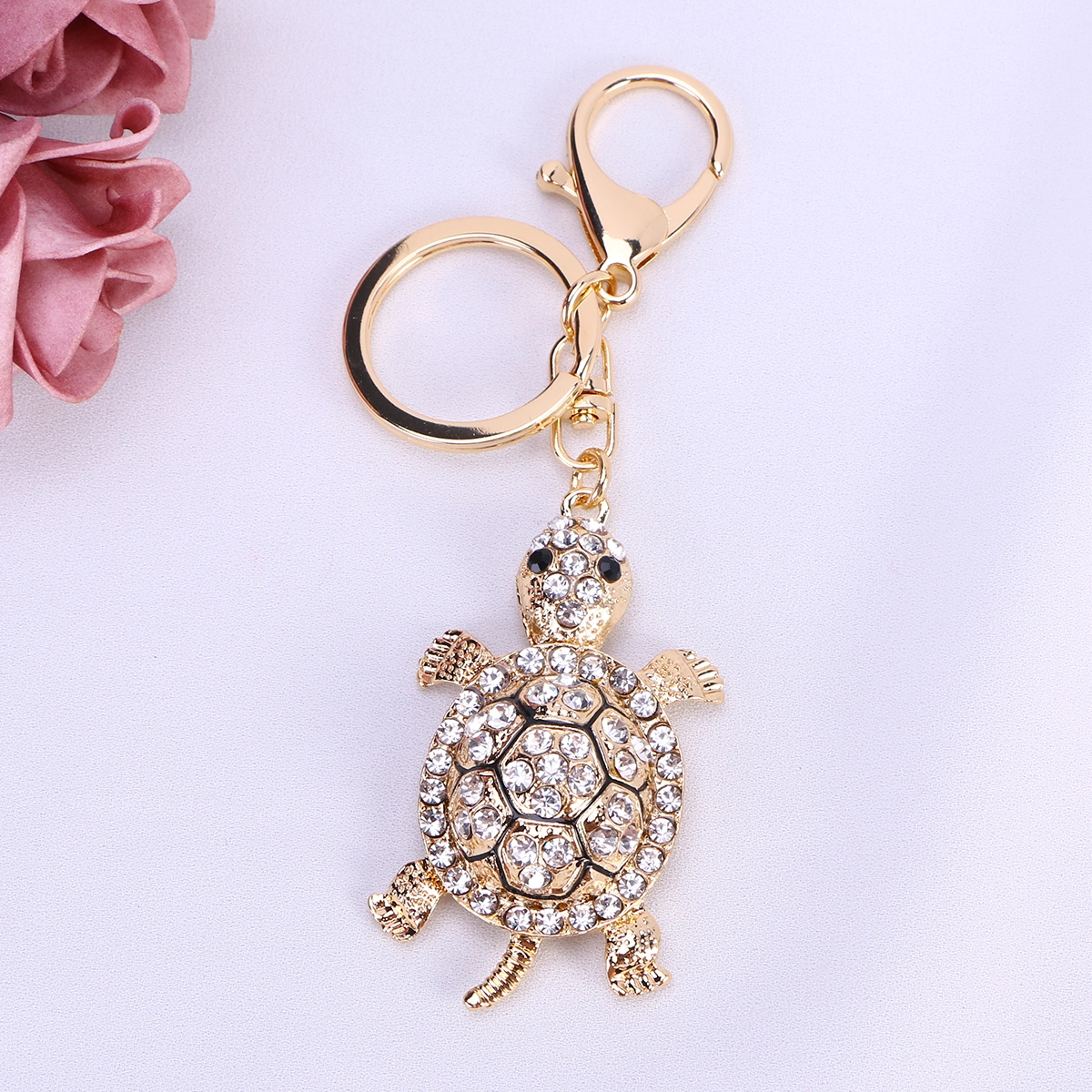 Fashion Crystal Turtle Keychain Key Chain Key Ring Bag Pendant Handbag Jewelry Gifts (White)