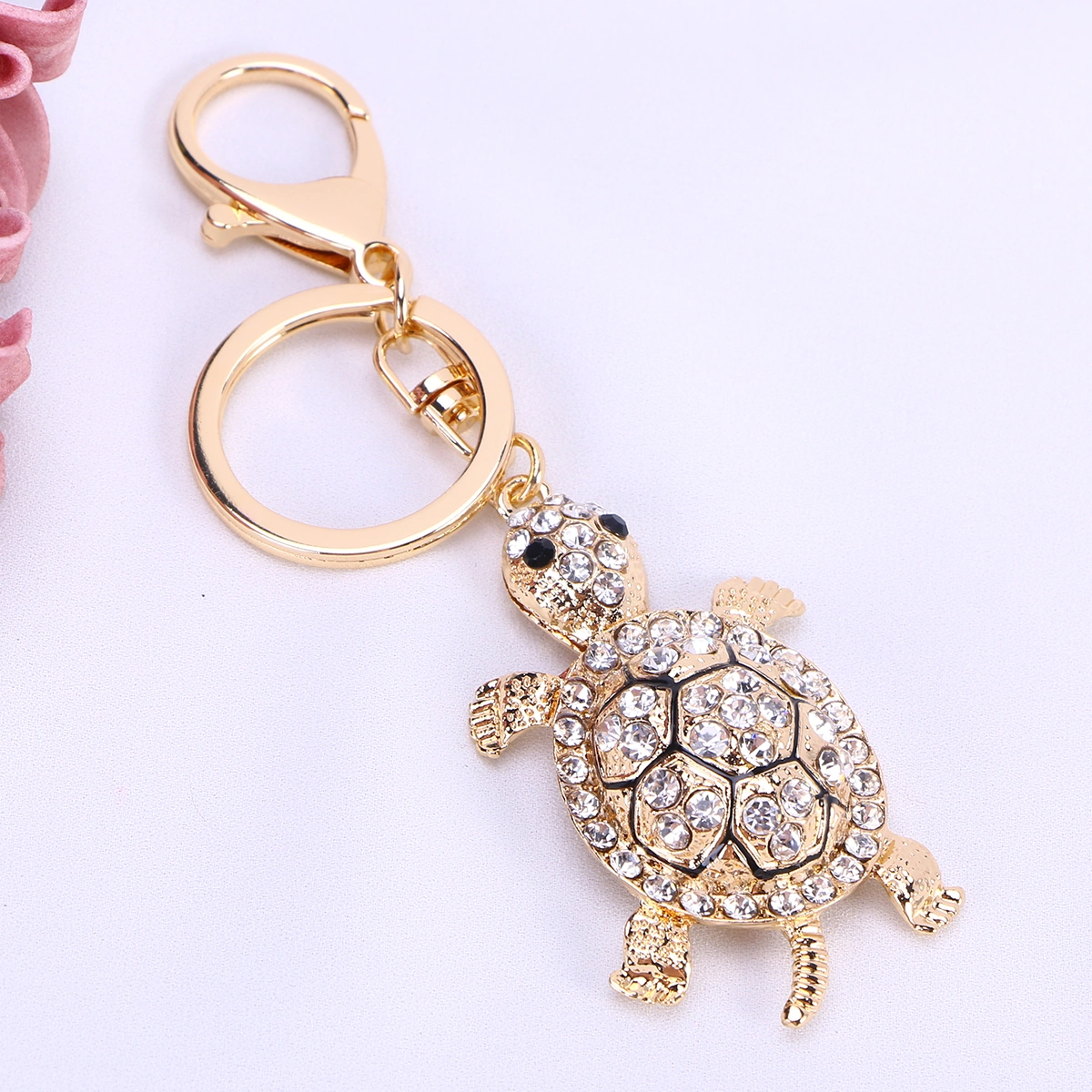 Fashion Crystal Turtle Keychain Key Chain Key Ring Bag Pendant Handbag Jewelry Gifts (White)