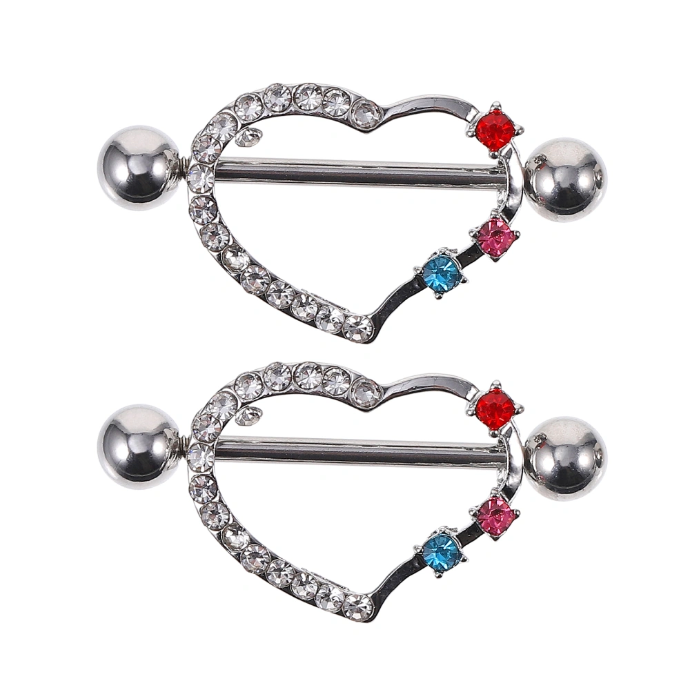 1 Pair Rhinestone Piercing Jewelry Papilla Stud Love Heart Papilla Barbell Ring