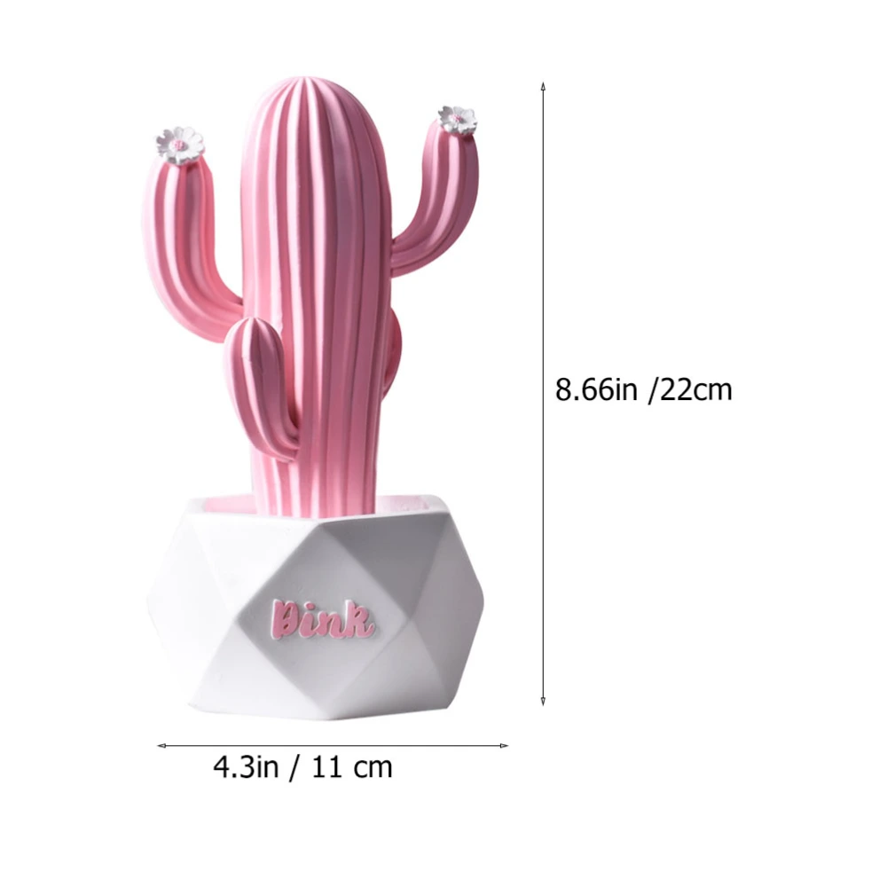 1pc Resin Cactus Decoration Home Resin Craft Simulation Potted Plant (Pink)