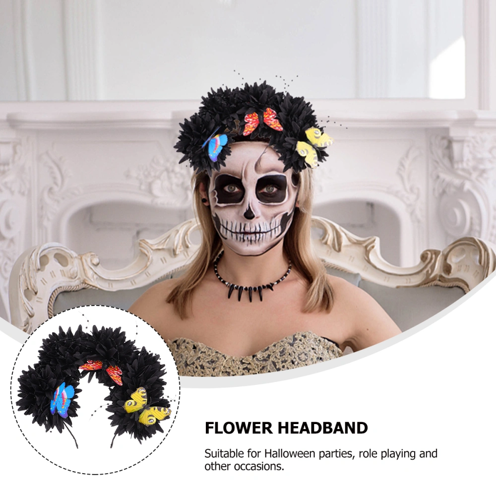 Halloween Chrysanthemum Floral Headband with Headdress(Black)