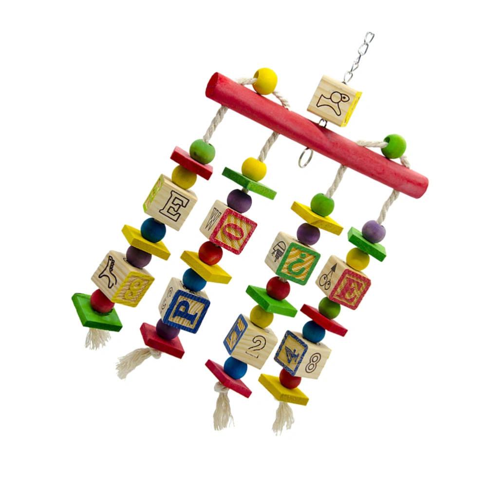 Parrot Blocks Shape Chewing Toy Letters Tearing Toy Wooden Parrot Biting String Parrot Cage Accessories for Medium Lage Parrot