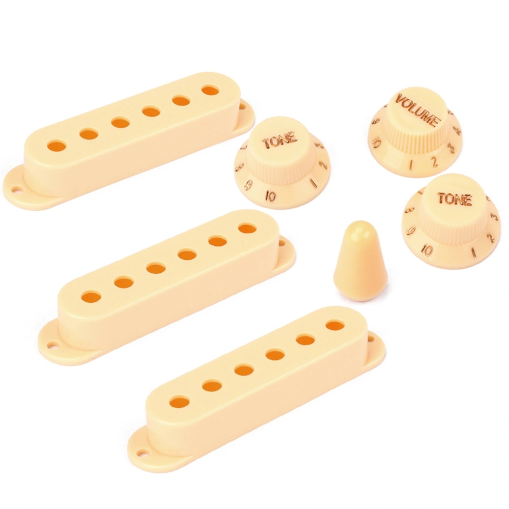 3 PCS 48/ 50/ 52mm Single Coil Pickup Covers Volume Tone Knobs Switch Tip Set for Stratocaster Strat ST Electric Guitar Replacement Parts (Beige)