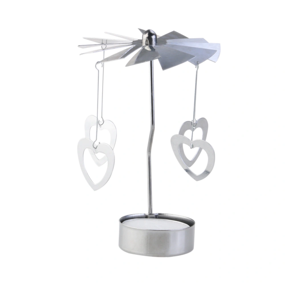 Rotary Heart Pattern Tea Light Tealight Candle Holder with Candle (Silver)