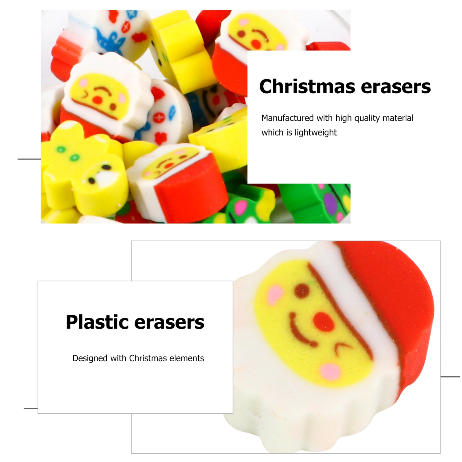 6 Pcs 1 Set Plastic Desktop Adornments Christmas Theme Erasers (Colorful)