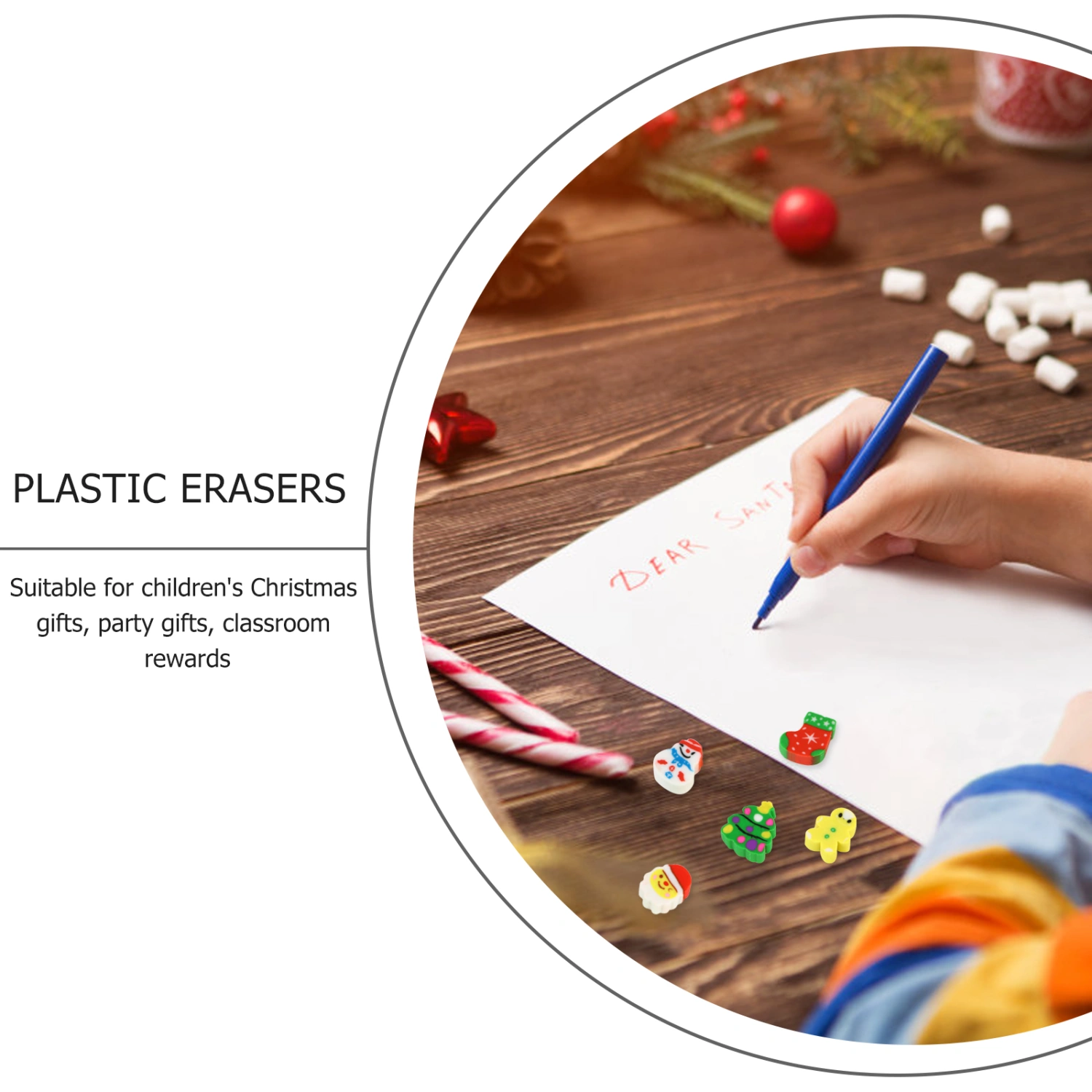 6 Pcs 1 Set Plastic Desktop Adornments Christmas Theme Erasers (Colorful)