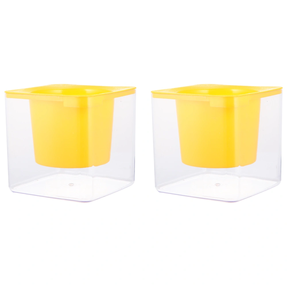 2 Pcs Hydroponics Plant Water Storage Plastic Bottle Water Absorption Flowerpot Square Bucket with Removable Planting Basket (Yellow)