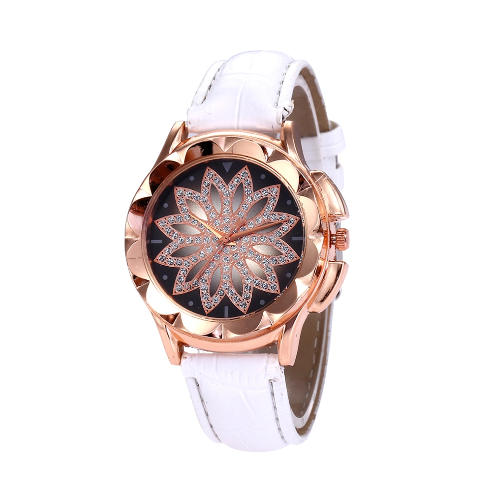 Women Fashionable Rhinestone Watch Elegant Alloy Quartz Wristwatch Symbol Beautiful Watch Jewelry for Ladies (White)