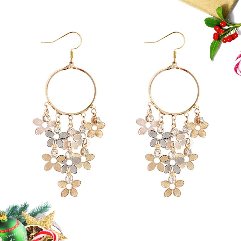 Zircon Sequin Flower Earrings Fashion Tassel Eardrop Decorative Ear Jewelry Gift for Women Girls