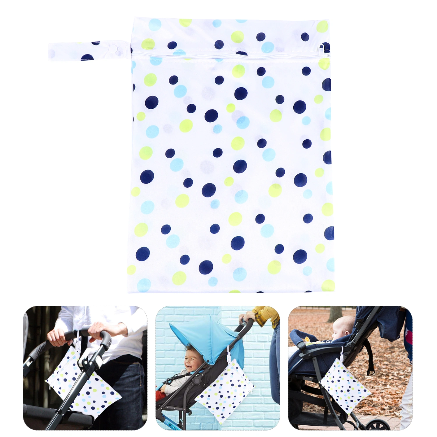 Reusable Diaper Wet Dry Bags Waterproof Baby Items Bag with Zippered Pockets