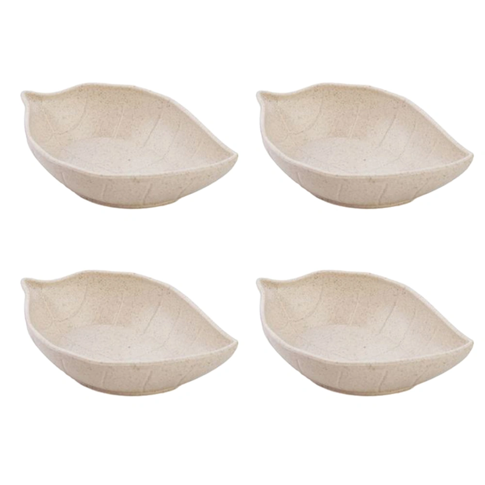 4 Pcs Wheat Straw Seasoning Dish Creative Leaves Shape Food Sauce Dish Seasoning Bowl (11 x 7 x 2.5 cm)