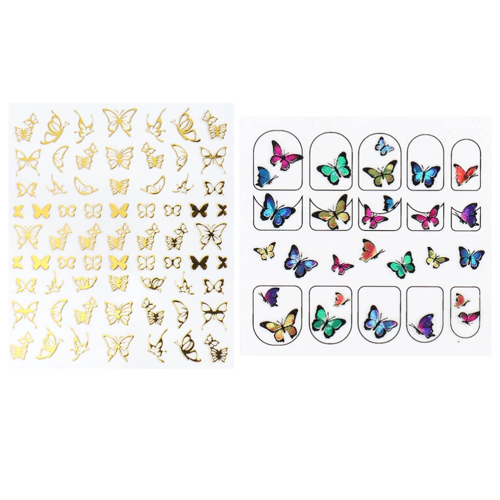 4PCS 3D Manicure Sticker Three-dimensional Nail Patch Colorful Nail Art Decals Delicate Nail Tip Sticker for Women Lady (2PCS Colorful Butterfly+2PCS Golden Butterfly)