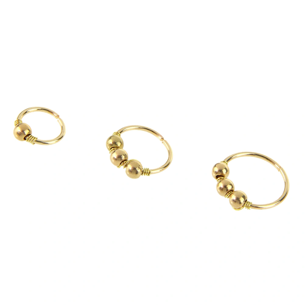 3pcs Nose Ring Nose Bead Studs Nostril Nose Earring Piercing Jewelry 6mm 8mm 10mm (Gold Bead)