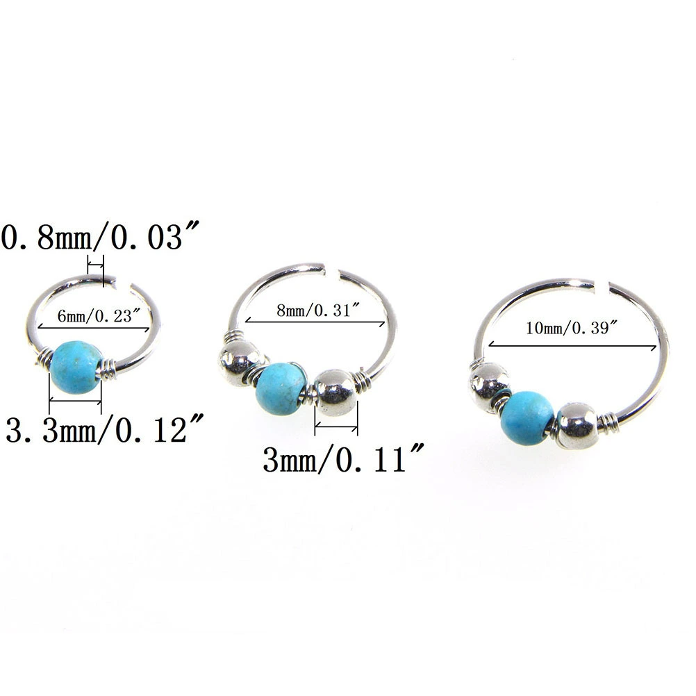 3pcs Nose Ring Nose Bead Studs Nostril Nose Earring Piercing Jewelry 6mm 8mm 10mm (Gold Bead)