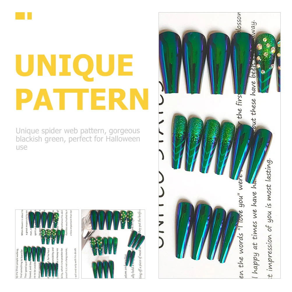 24pcs Halloween Press on Nails Spider Pattern False Nails Extra Long Fake Nails for Women